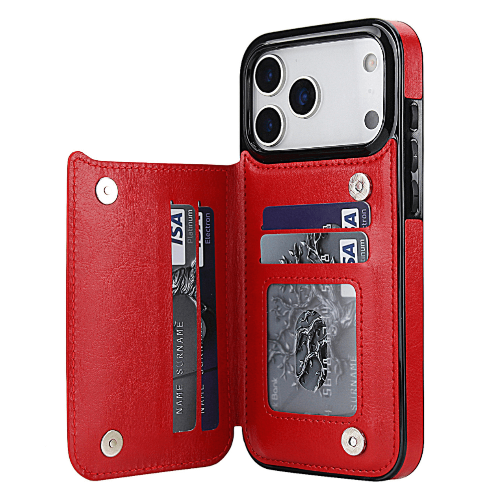 Vistor Leather Flip Wallet Case For iPhone 17 Series Red