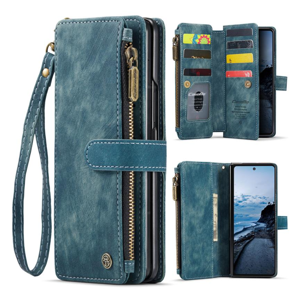 Eligo Leather Wallet Case for Galaxy Z Fold Blue Galaxy Z Fold 7 Without Pen Holder