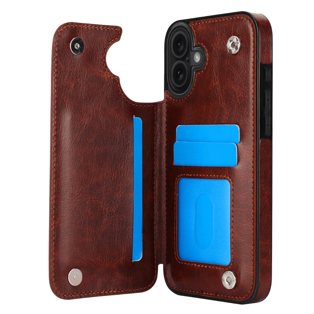 Vistor Leather Flip Wallet Case For iPhone 17 Series Brown iPhone 17