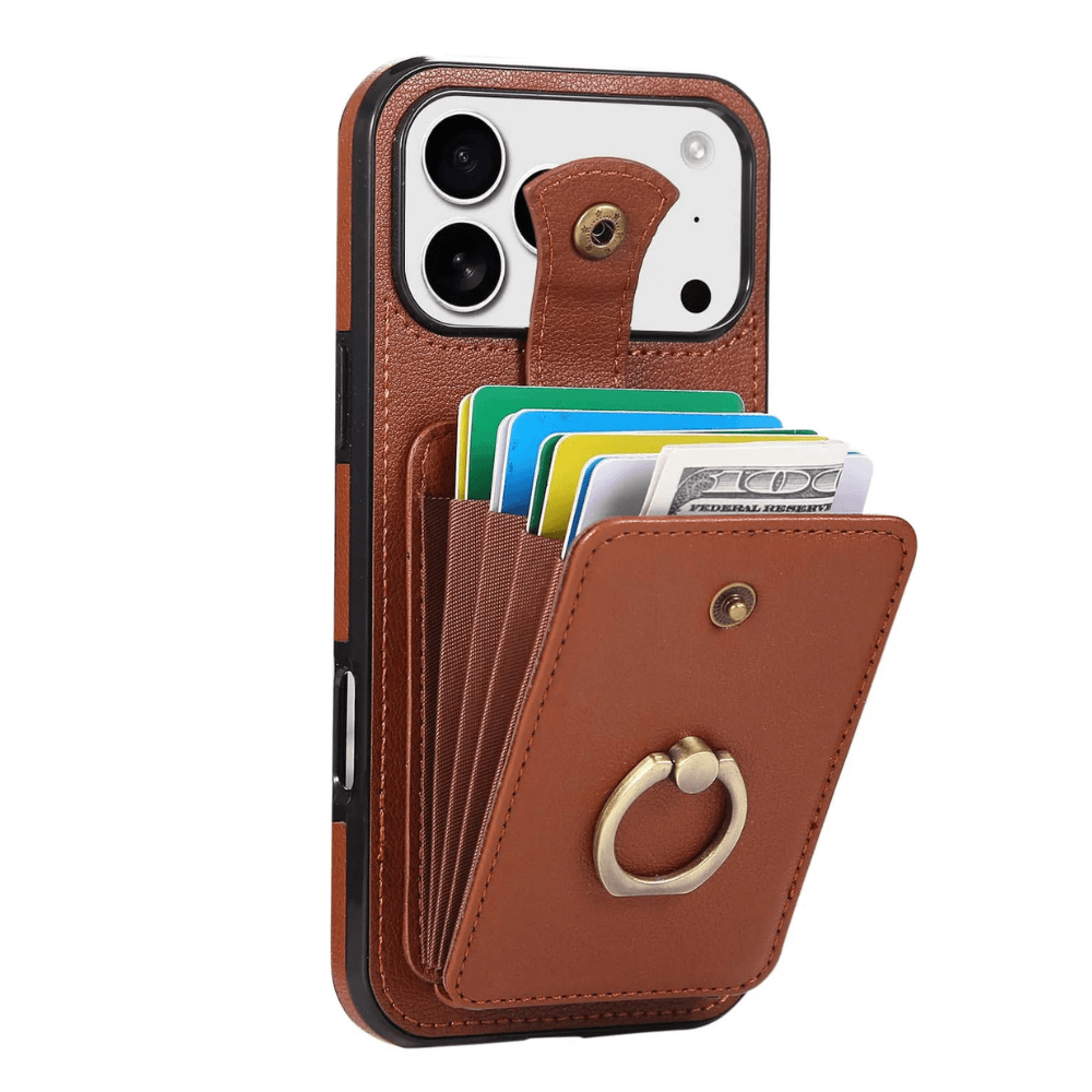 Sanus RFID Blocking Leather Wallet Case for iPhone Series 15-17 Brown
