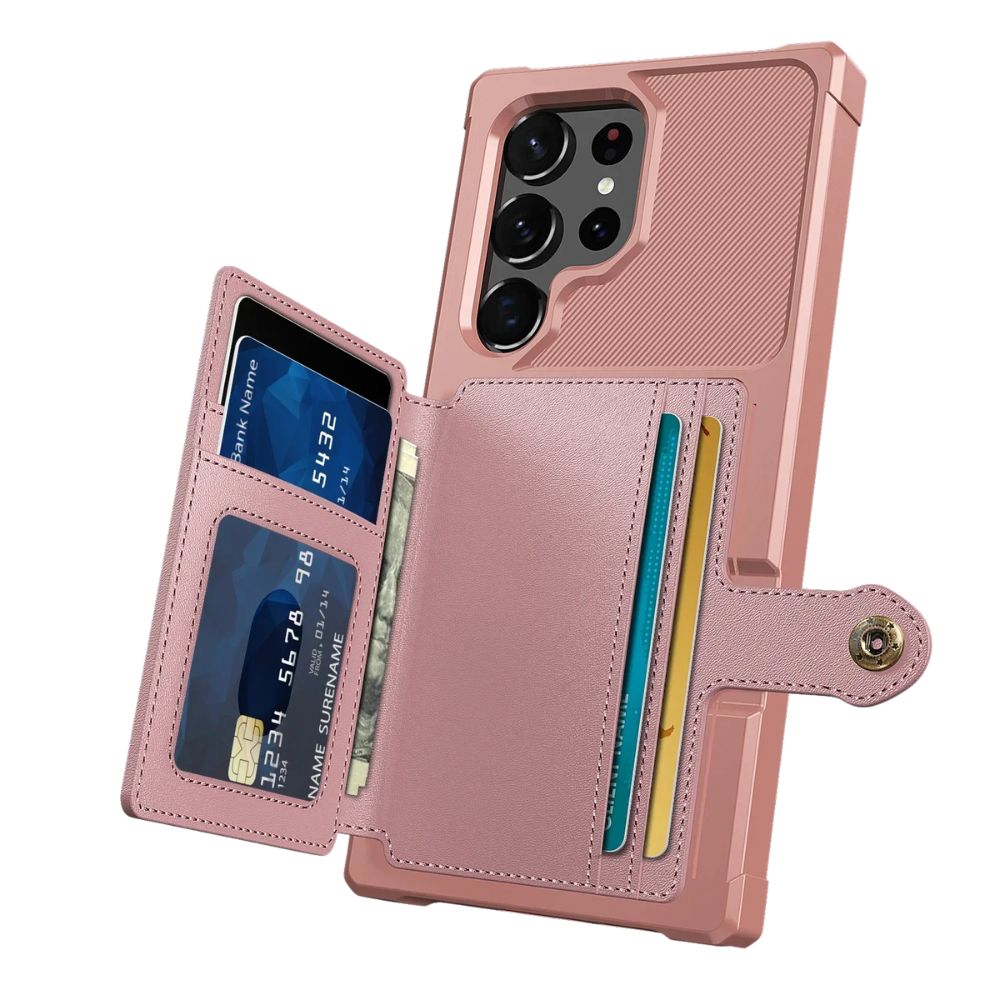 Echo Luxury Leather Wallet Case For Galaxy S Series Rose Gold