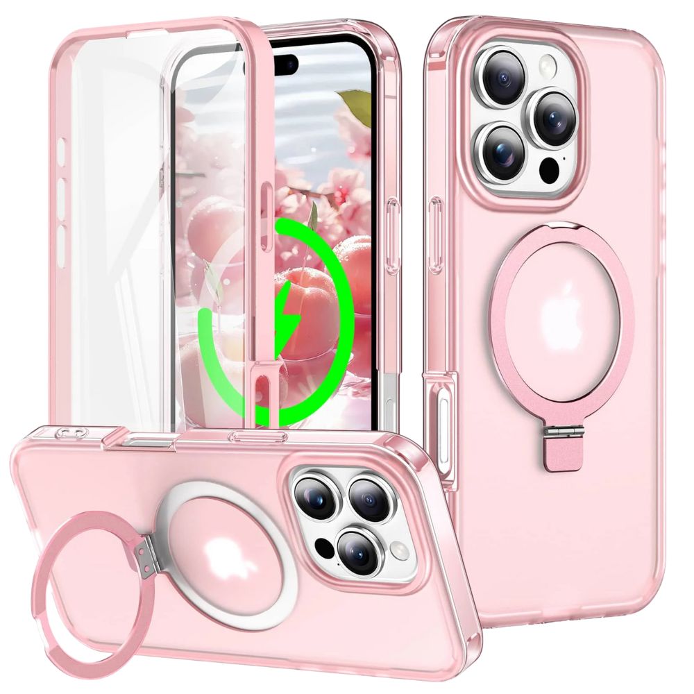 Dives Shockproof Matte iPhone Case With Screen Protector And Ring Holder Pink