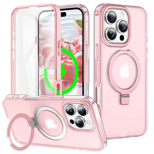 Dives Shockproof Matte iPhone Case With Screen Protector And Ring Holder Pink