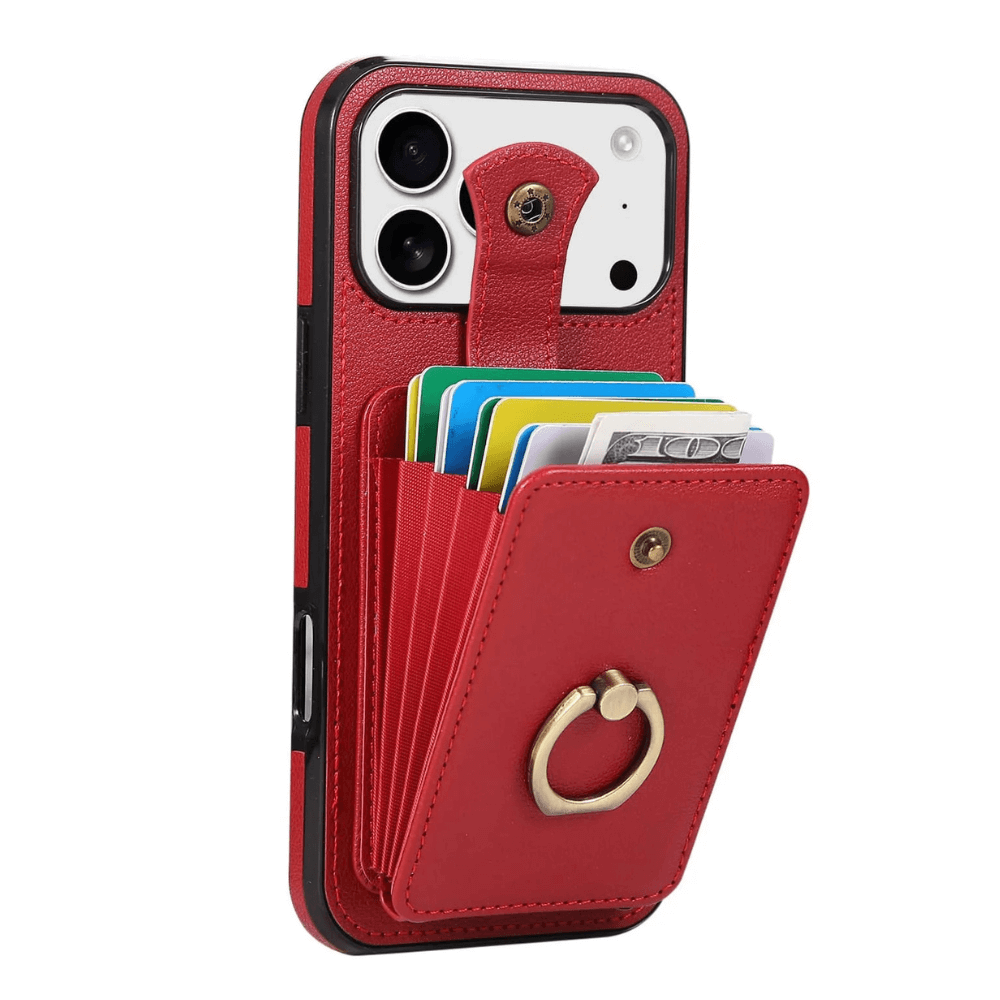 Sanus RFID Blocking Leather Wallet Case for iPhone Series 15-17 Red