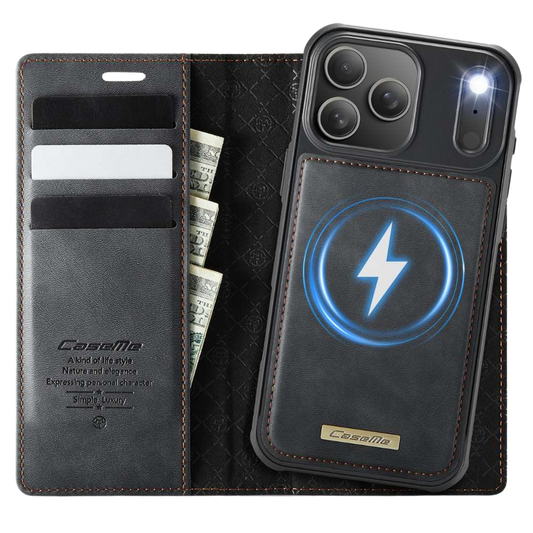 Quae Leather Flip MagSafe Wallet iPhone Case Black