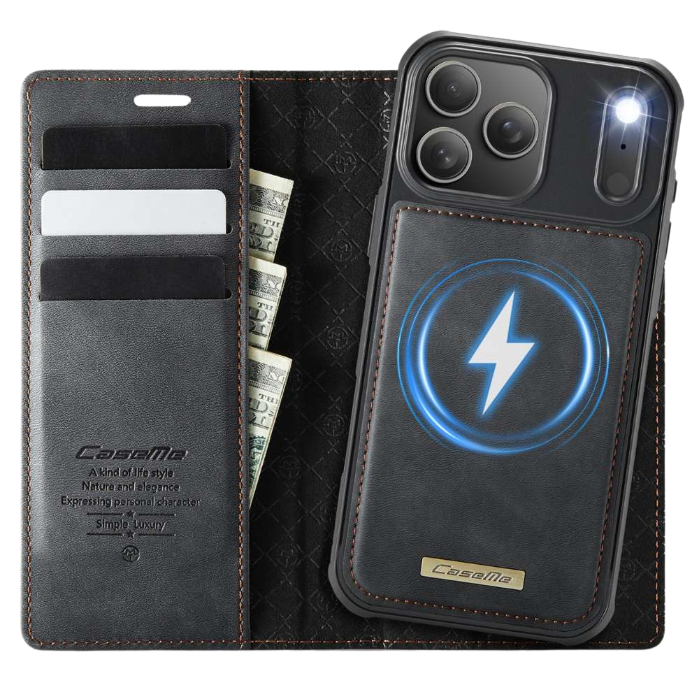 Quae Leather Flip MagSafe Wallet iPhone Case Black