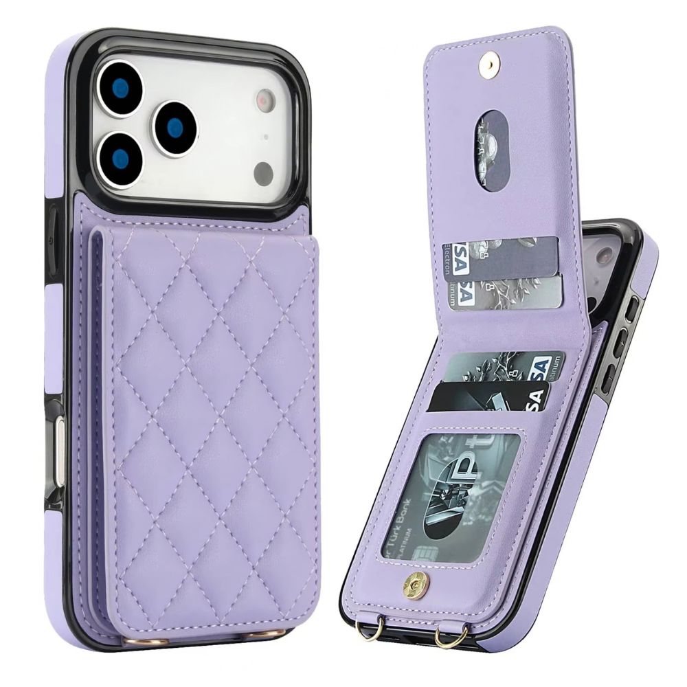 Devoco Leather Wallet iPhone Case With Card Holder Purple