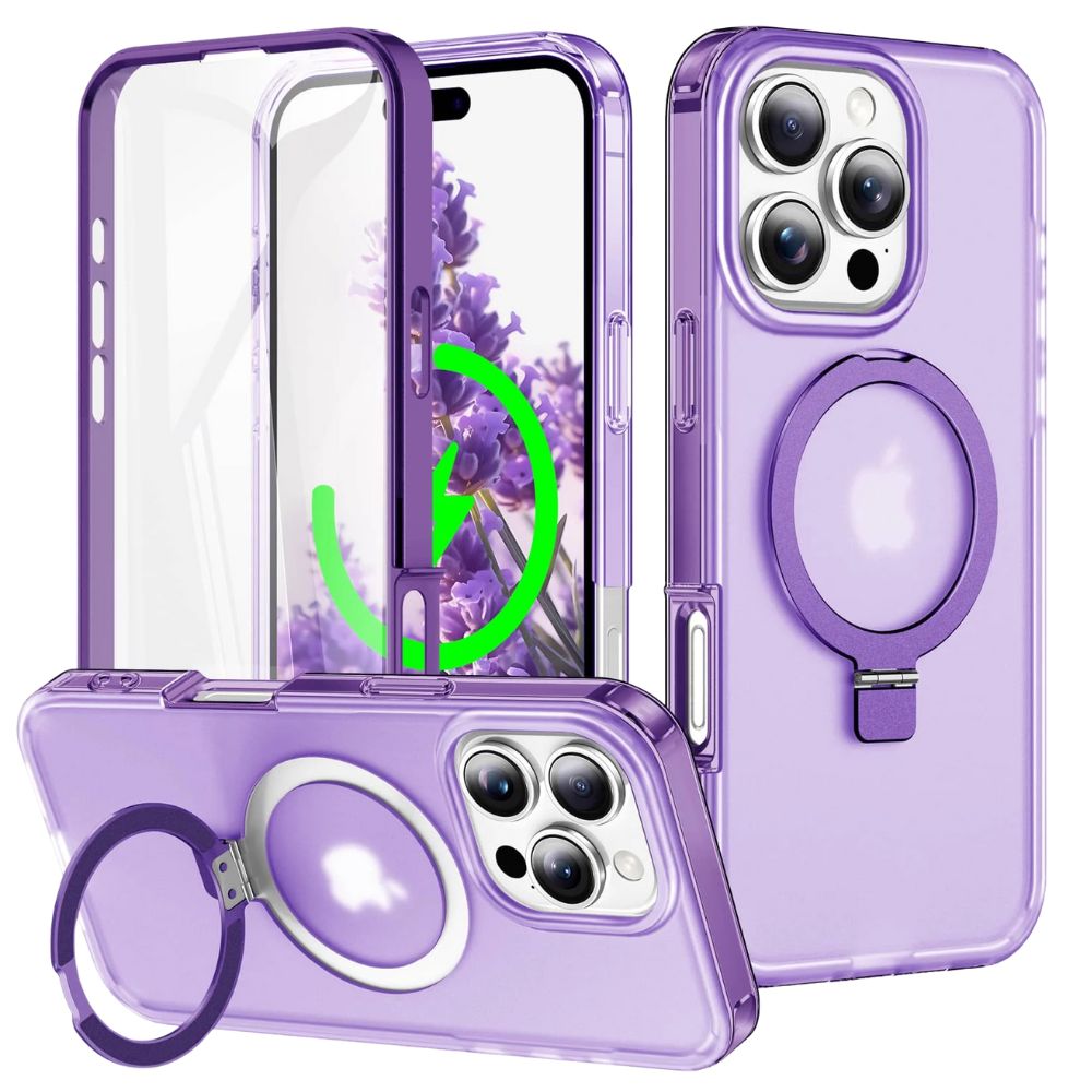 Dives Shockproof Matte iPhone Case With Screen Protector And Ring Holder Purple