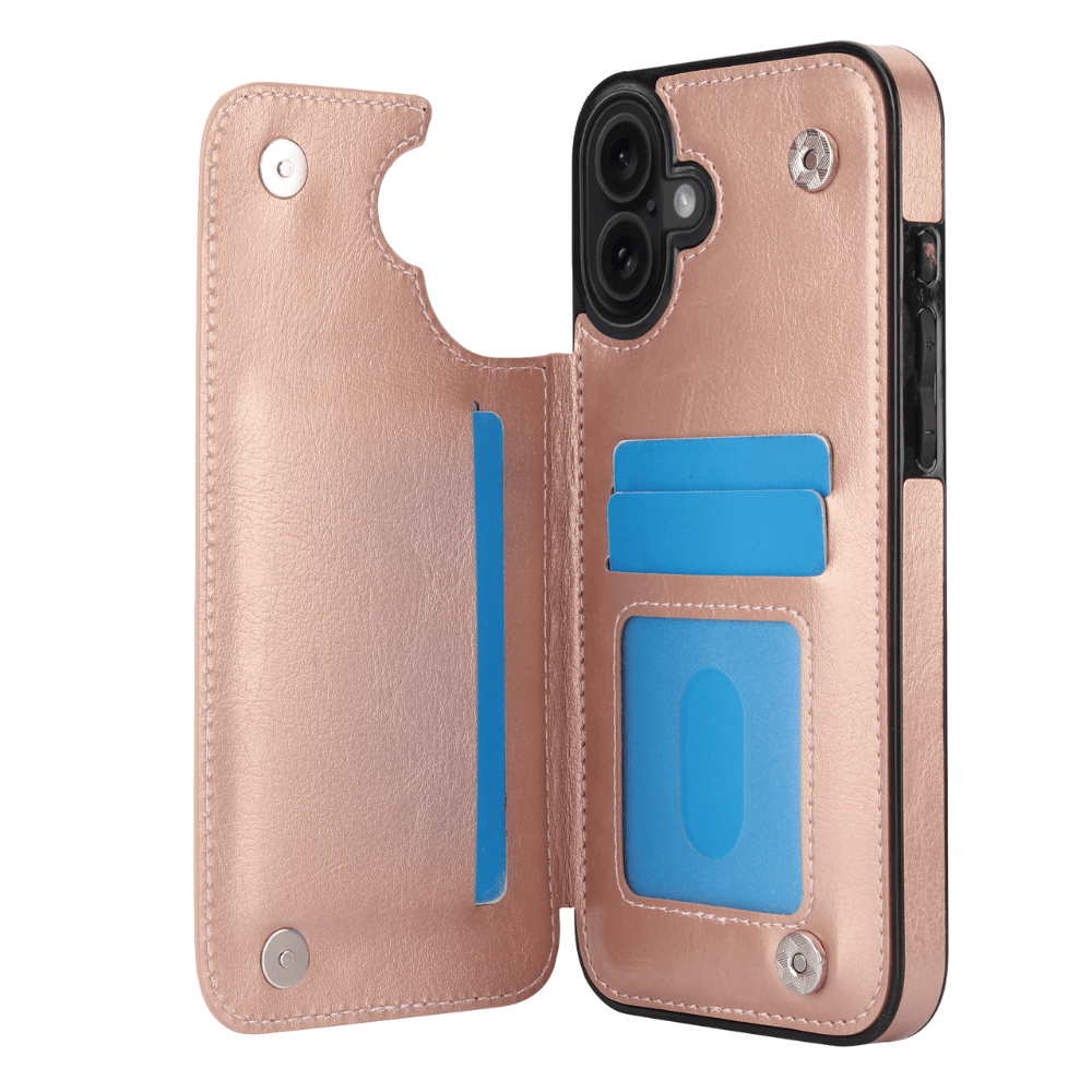 Vistor Leather Flip Wallet Case For iPhone 17 Series Rose Gold iPhone 17