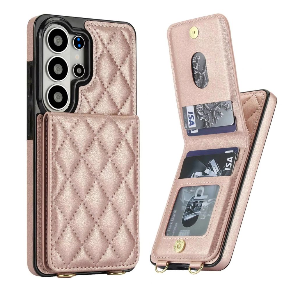 Claudo Leather Wallet Case for Galaxy S Series With Card Holder Rose Gold