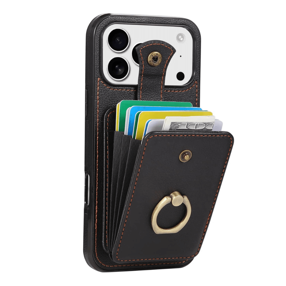 Sanus RFID Blocking Leather Wallet Case for iPhone Series 15-17 Black