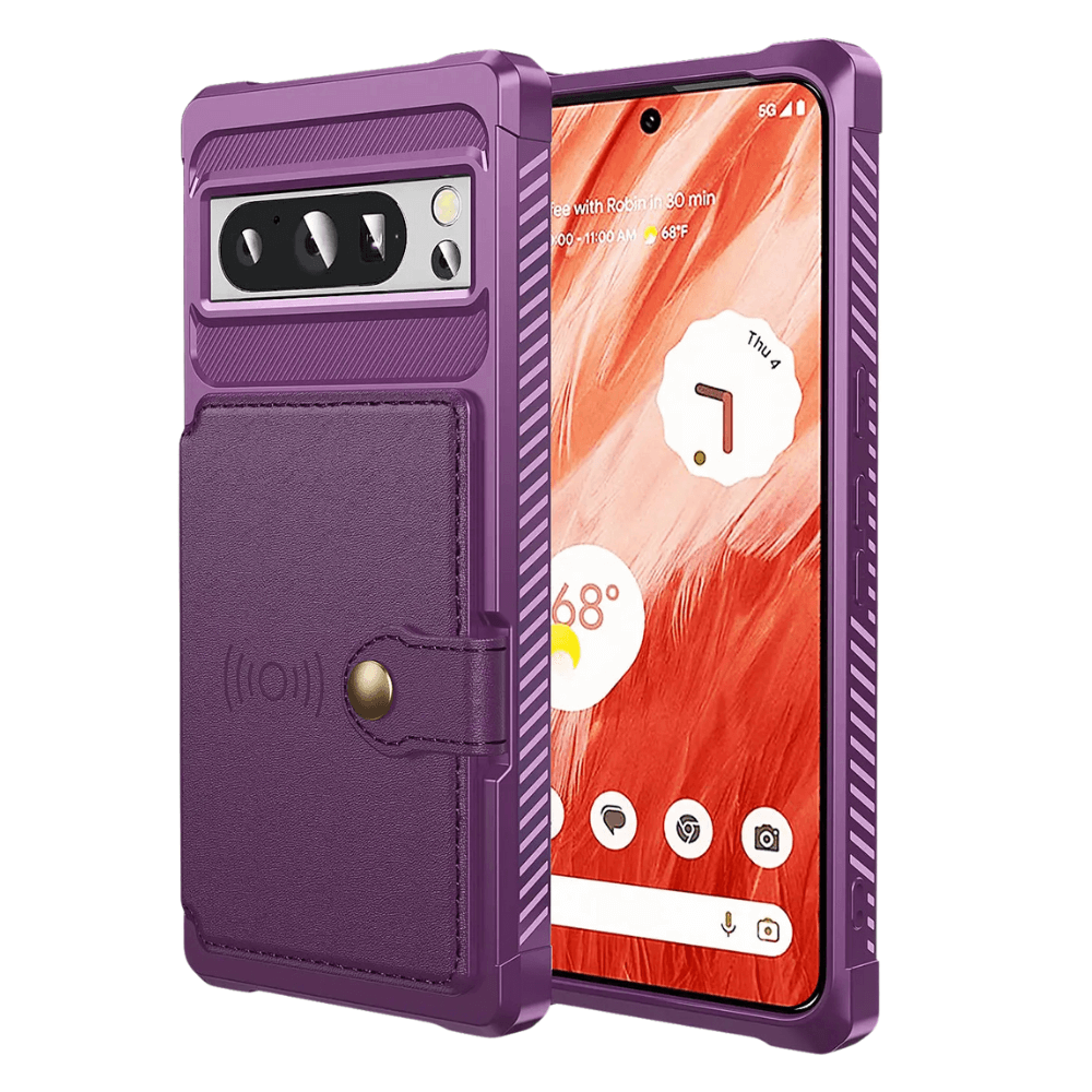 Abeo Shockproof Leather Wallet Case For Google Pixel Purple
