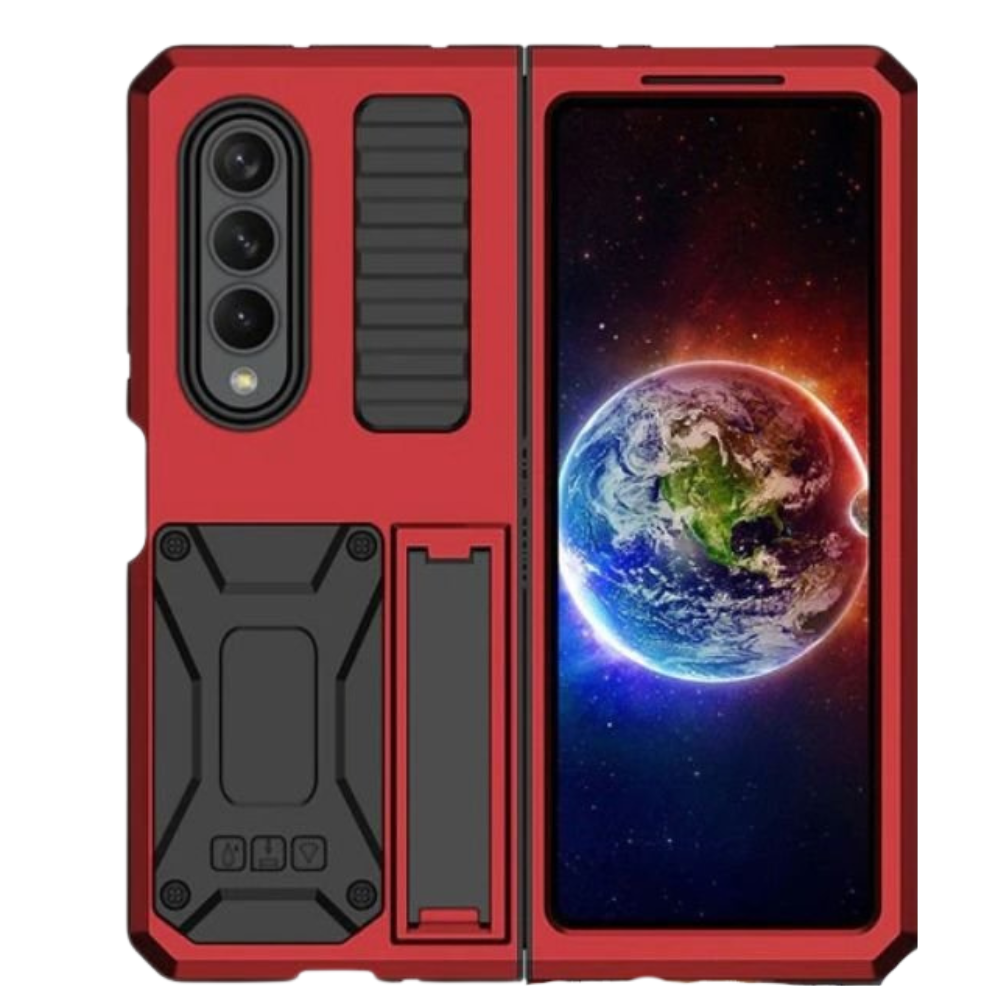 Heres Silicone Galaxy Z Fold 4 Case with Shockproof Metal Bumper and Kickstand Red Galaxy Z Fold 4 5G