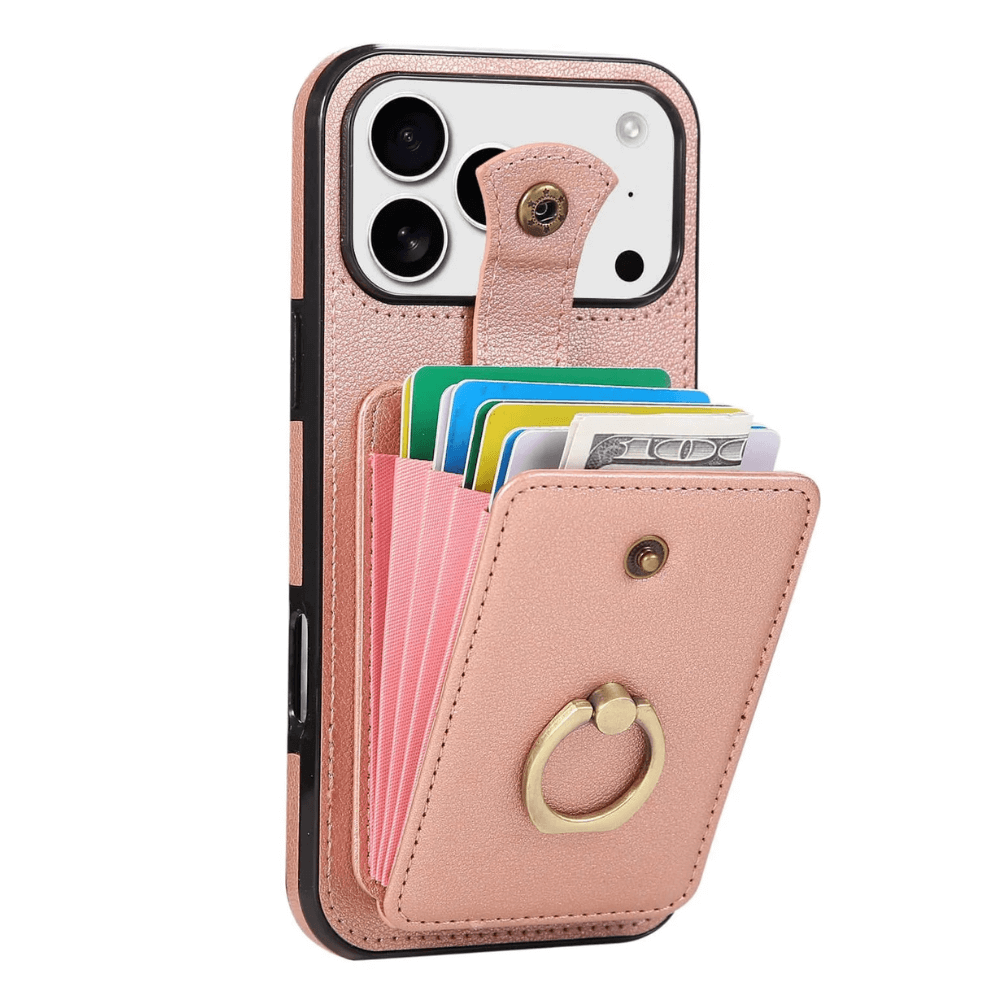 Sanus RFID Blocking Leather Wallet Case for iPhone Series 15-17 Rose Gold