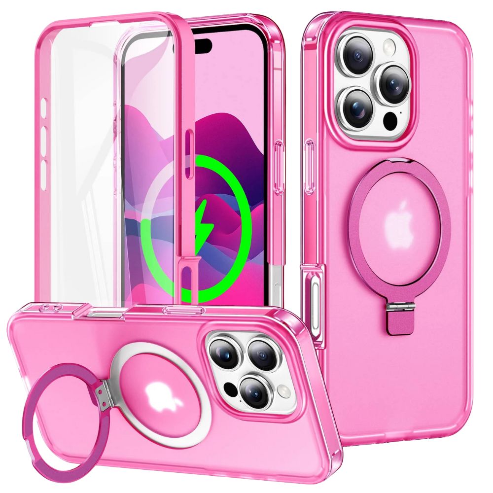 Dives Shockproof Matte iPhone Case With Screen Protector And Ring Holder Rose Red