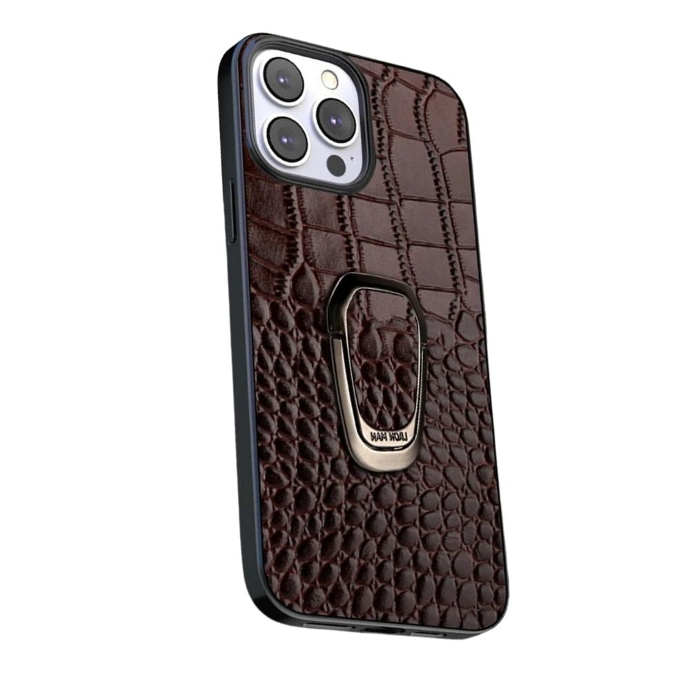 Adepto Leather iPhone Case With Ring Dark Brown