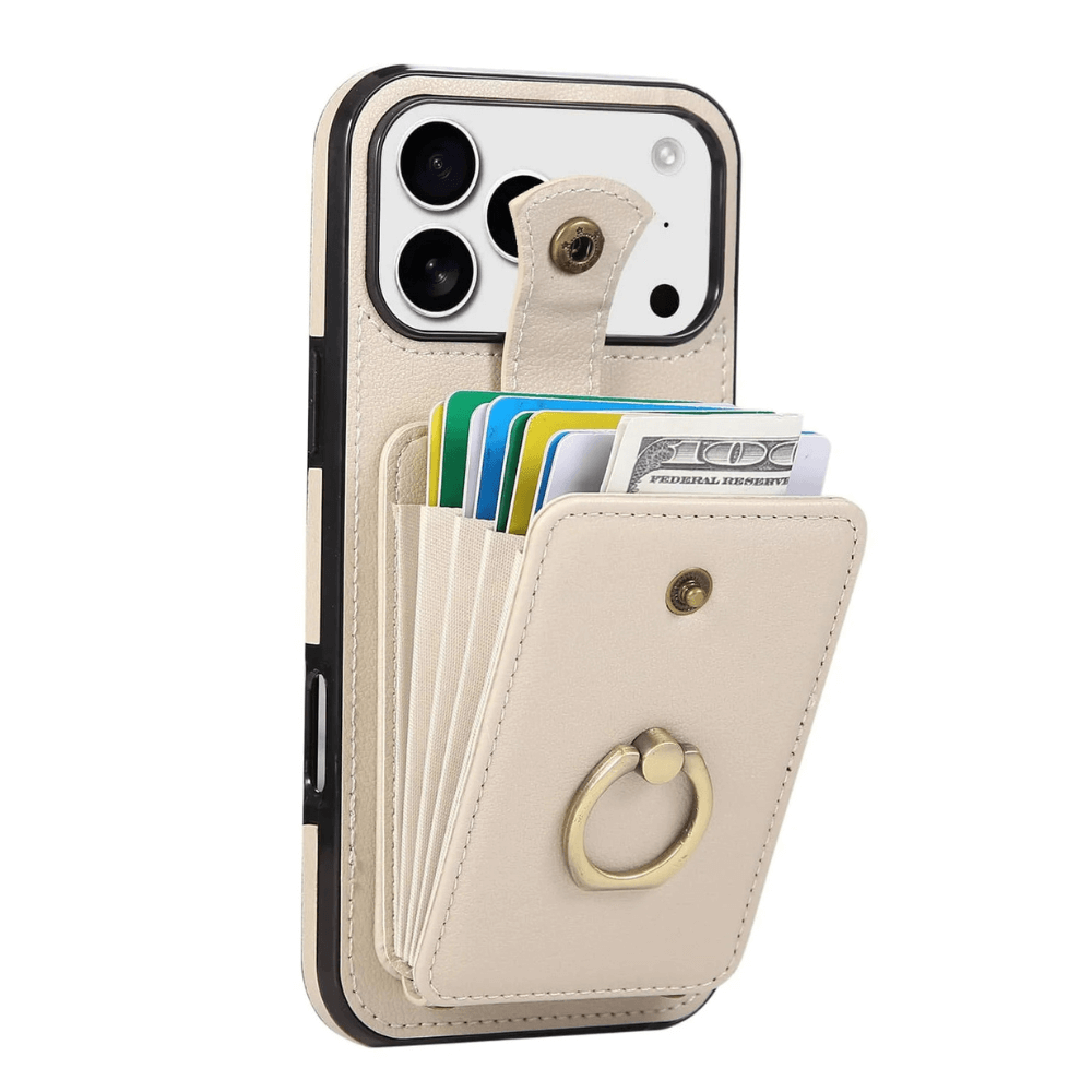 Sanus RFID Blocking Leather Wallet Case for iPhone Series 15-17 Beige