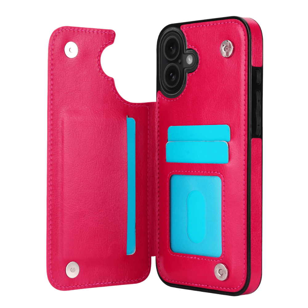 Vistor Leather Flip Wallet Case For iPhone 17 Series Rose Red iPhone 17