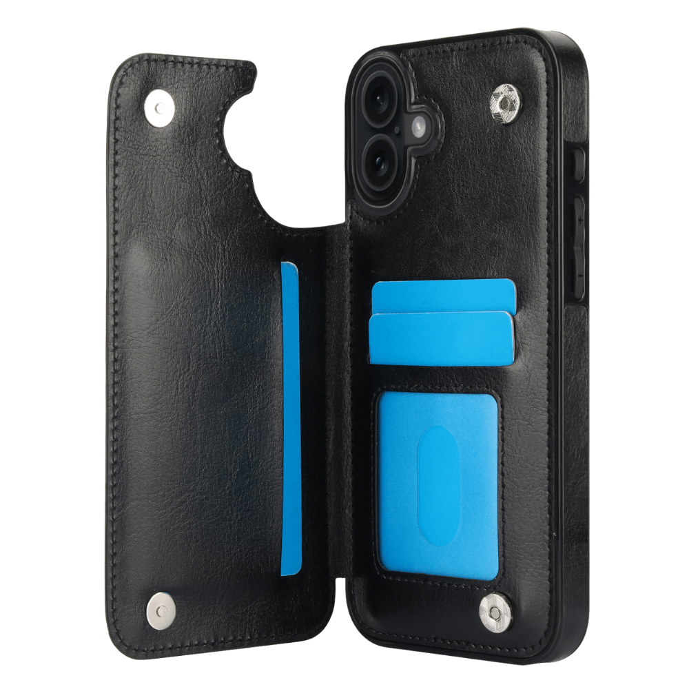 Vistor Leather Flip Wallet Case For iPhone 17 Series Black iPhone 17