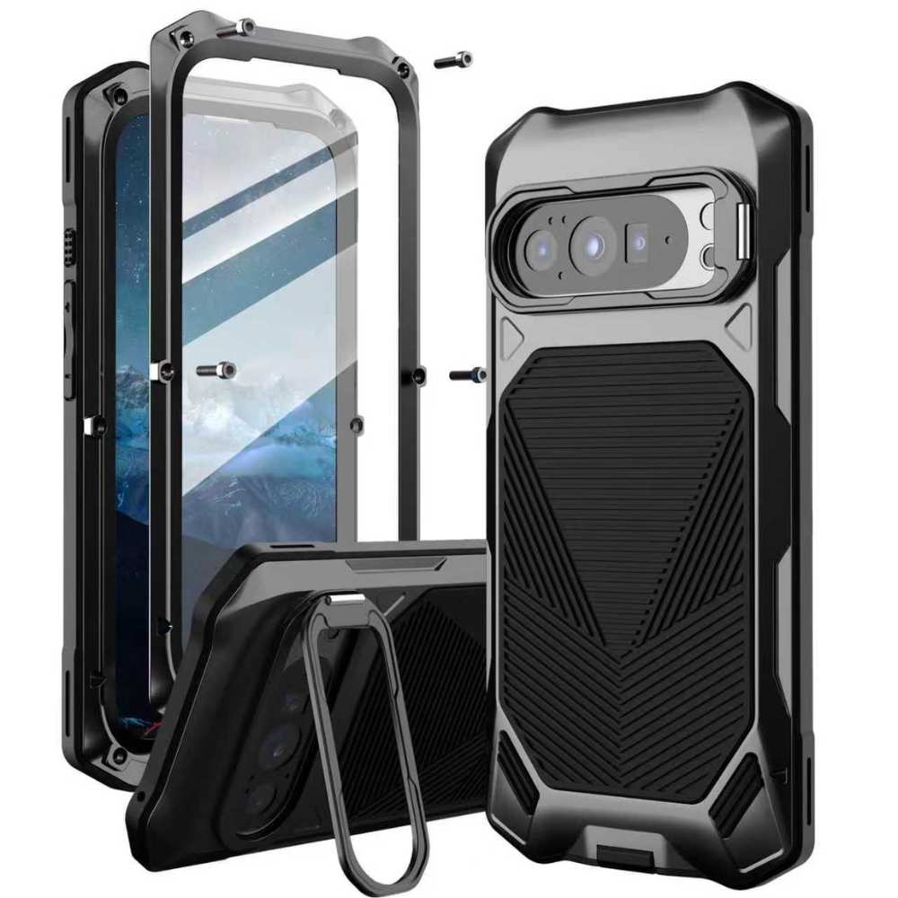 Gens Heavy-Duty Google Pixel Case with Built-in Tempered Glass & Camera Kickstand Black