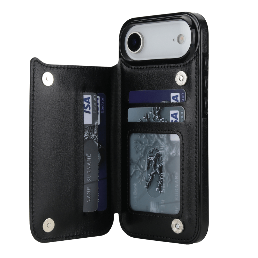 Vistor Leather Flip Wallet Case For iPhone 17 Series Black iPhone Air