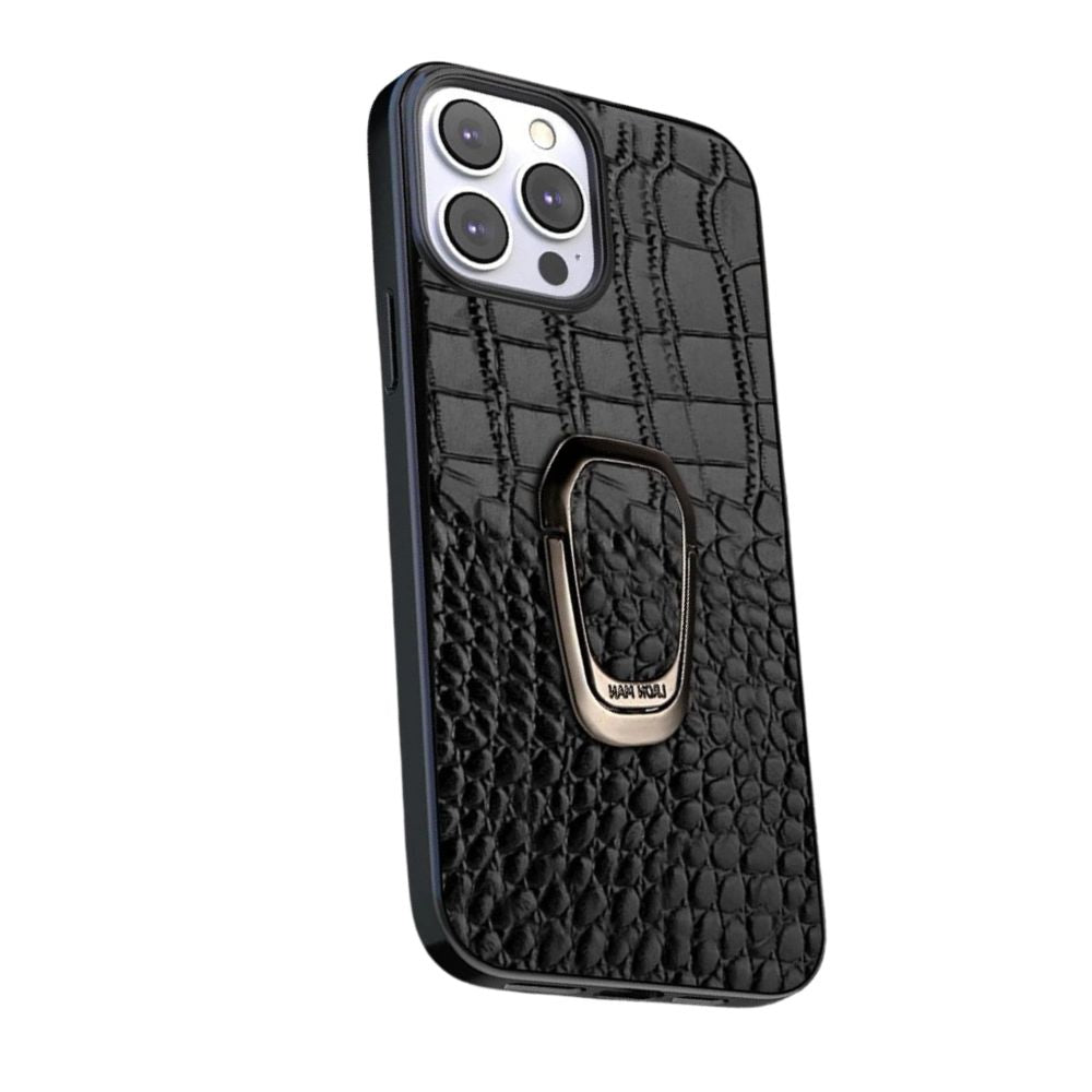 Adepto Leather iPhone Case With Ring Black