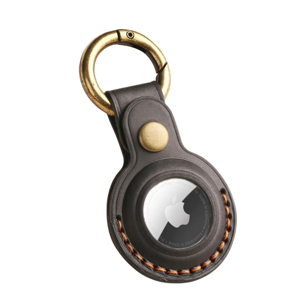 Custodia Genuine Leather AirTag Case With Metal Keyring Crazy Horse Black