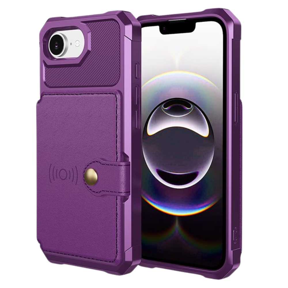 Echo Luxury Leather Wallet Case For iPhone Series 14-17 Purple