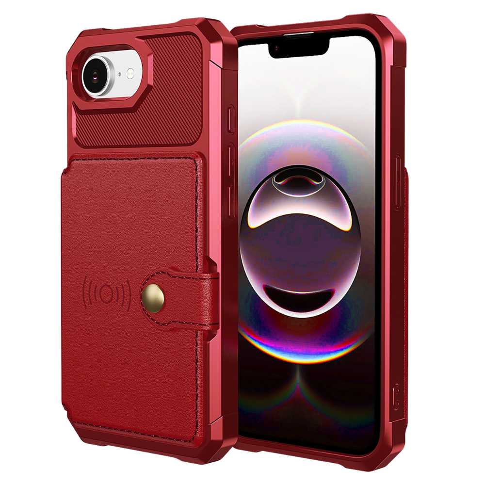 Echo Luxury Leather Wallet Case For iPhone Series 14-17 Red