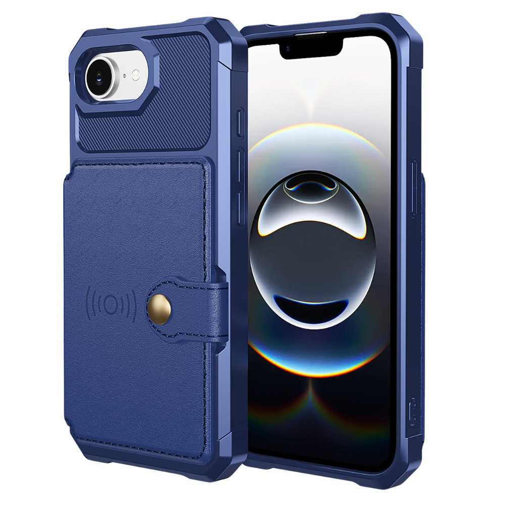 Echo Luxury Leather Wallet Case For iPhone Series 14-17 Blue