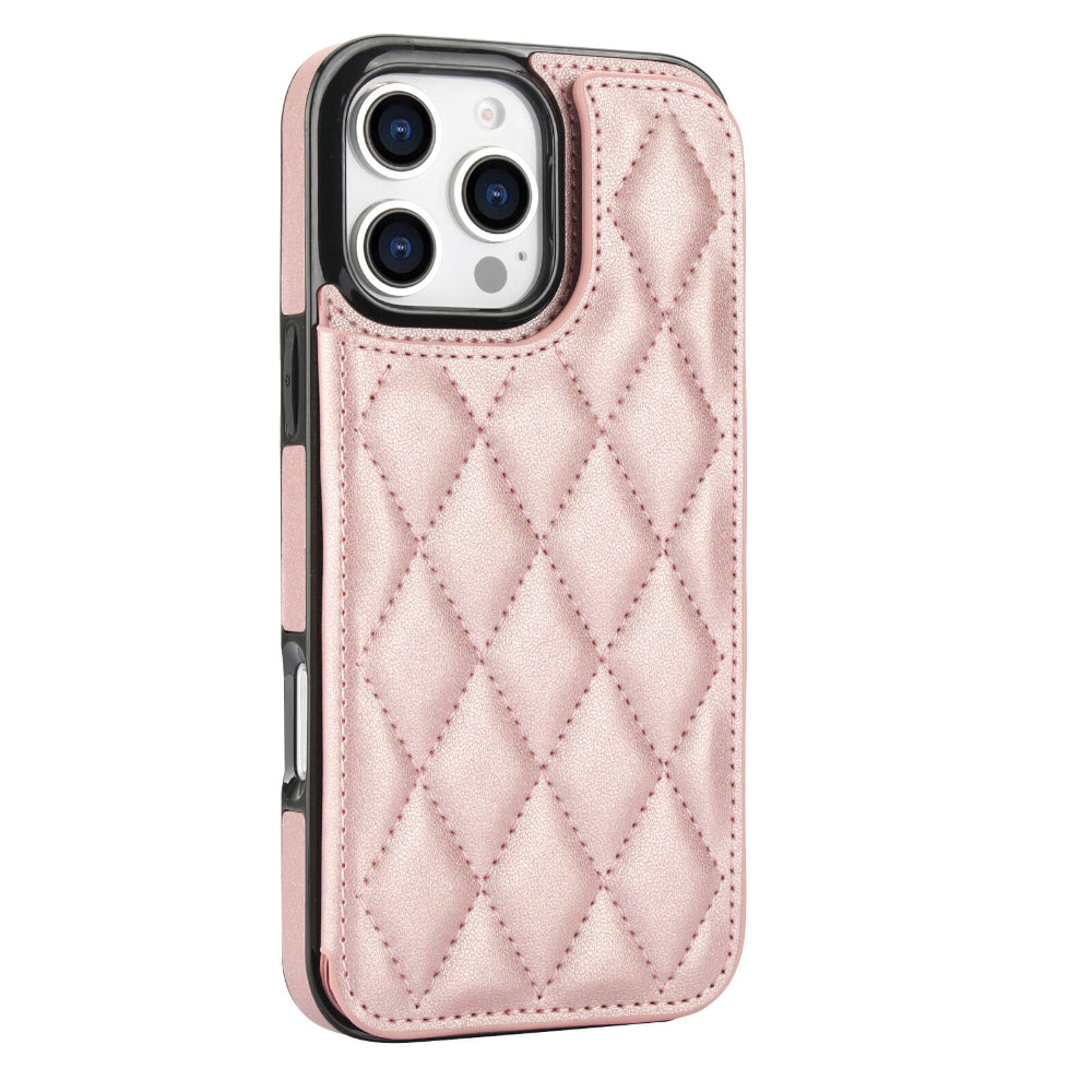 Tempero Leather Flip Wallet Case for iPhone Series 15-17 Rose Gold