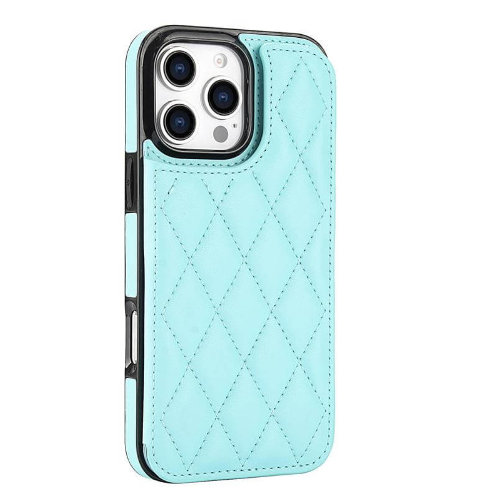 Tempero Leather Flip Wallet Case for iPhone Series 15-17 Aqua Blue