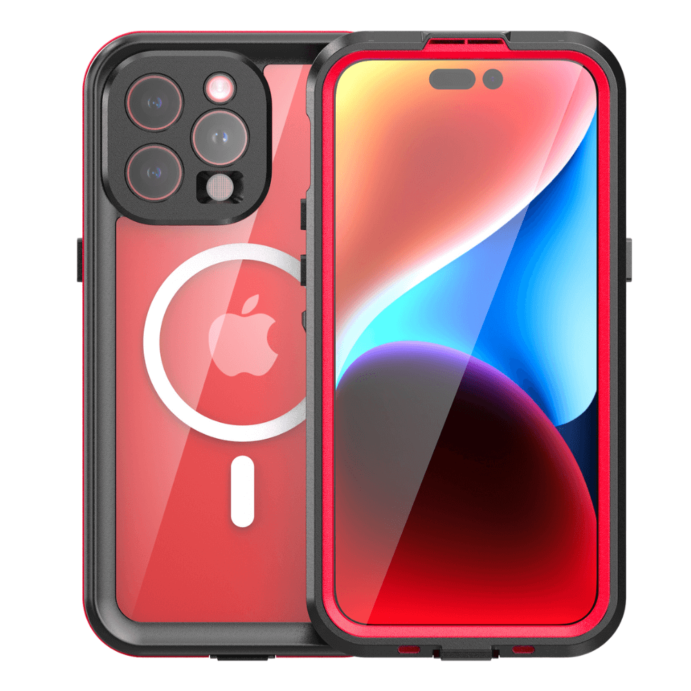 Ala Magsafe Pro Transparent Waterproof Case for iPhone Series 14-17 Red iPhone 15 Pro Max