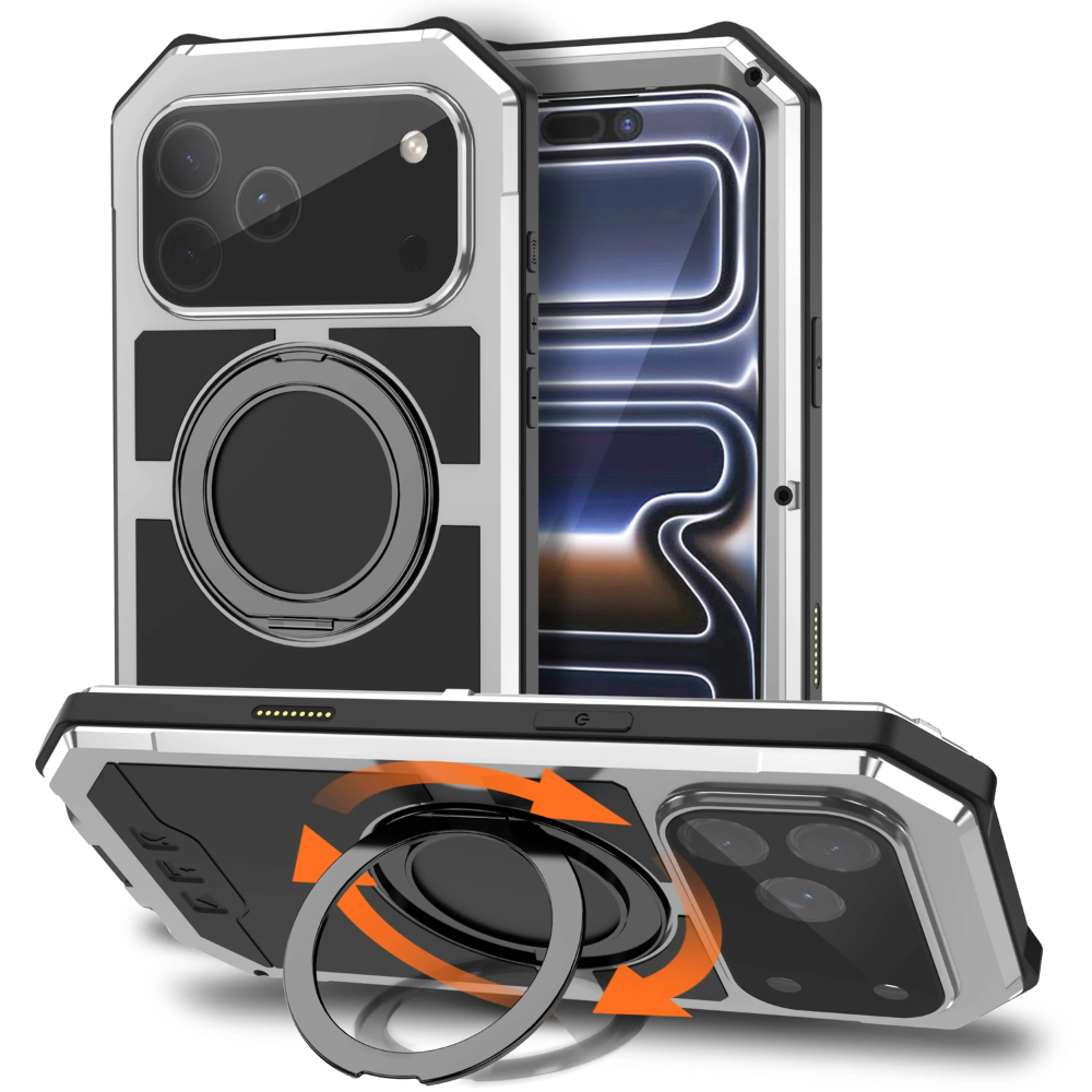 Aegis Magnetic Ring Stand Metal Case For iPhone 17 Pro Max Silver iPhone 17 Pro Max