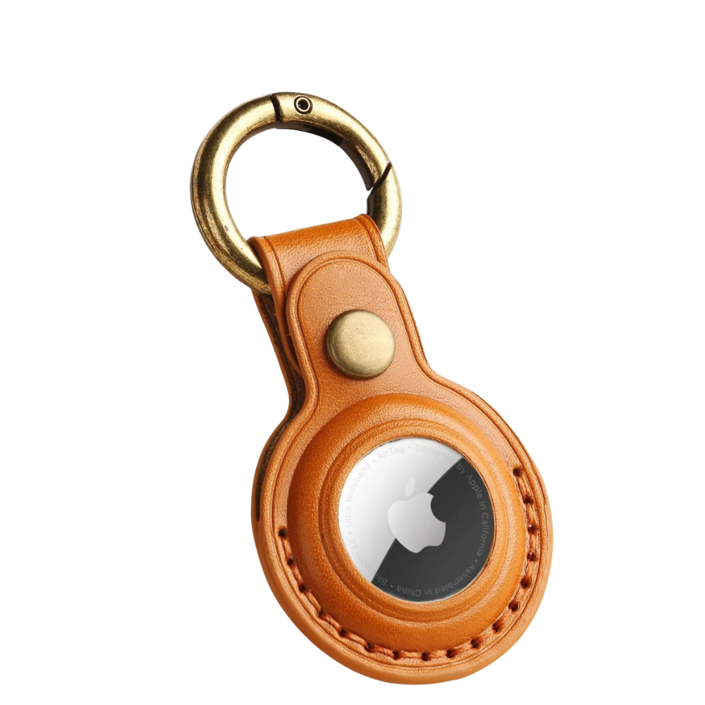 Custodia Genuine Leather AirTag Case With Metal Keyring Tannage Brown