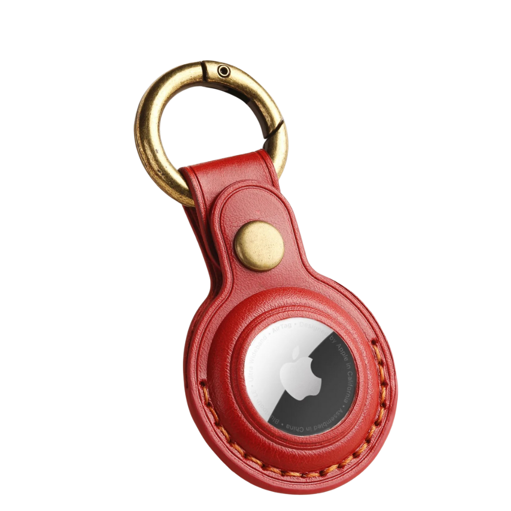 Custodia Genuine Leather AirTag Case With Metal Keyring Tannage Red
