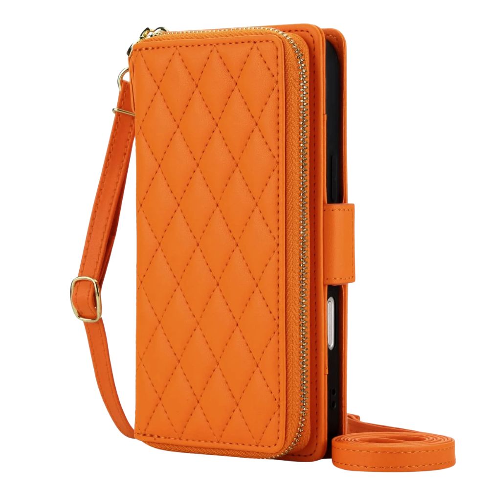 Acceptus Quilted Leather Wallet Case For iPhone 15-17 Orange