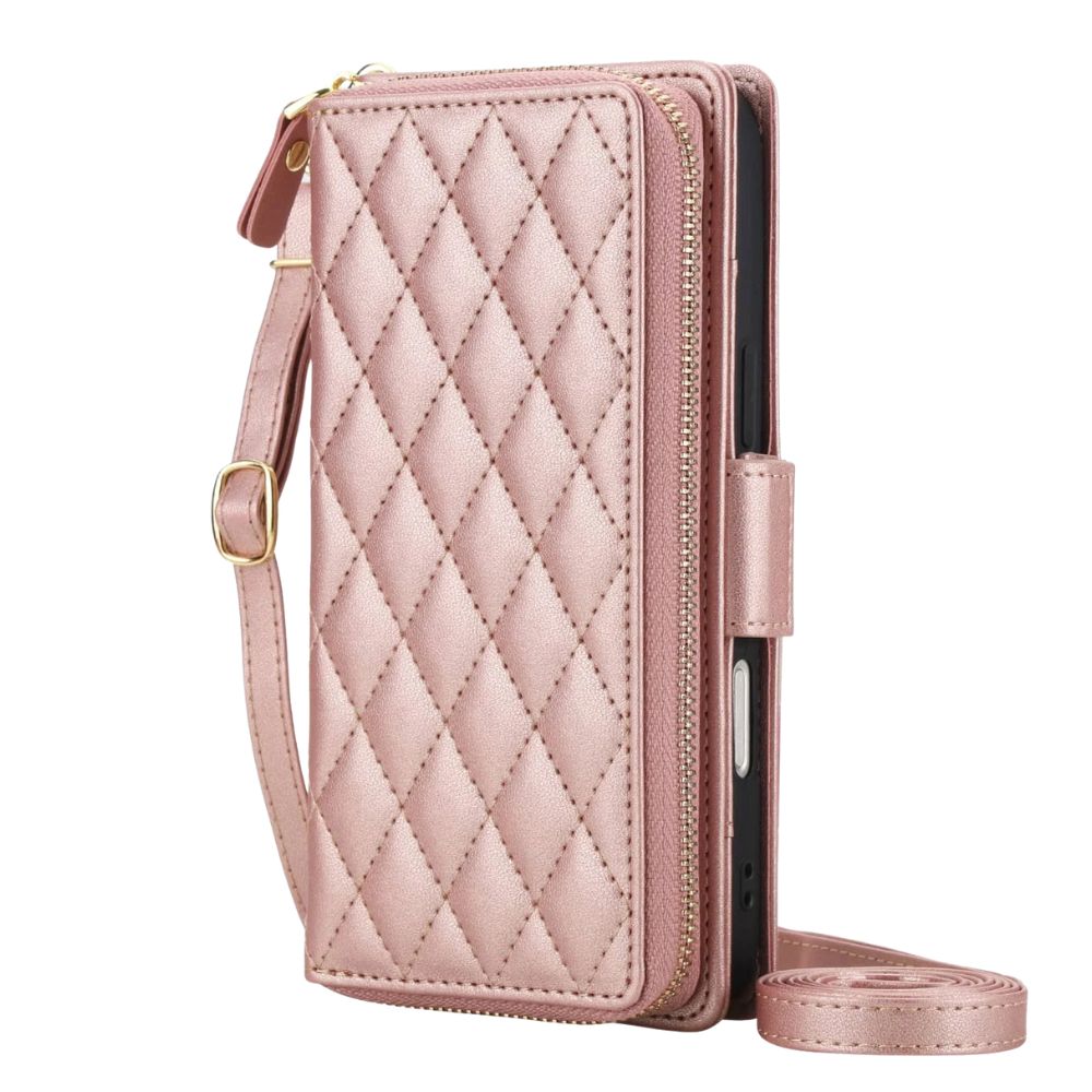 Acceptus Quilted Leather Wallet Case For iPhone 15-17 Rose Gold