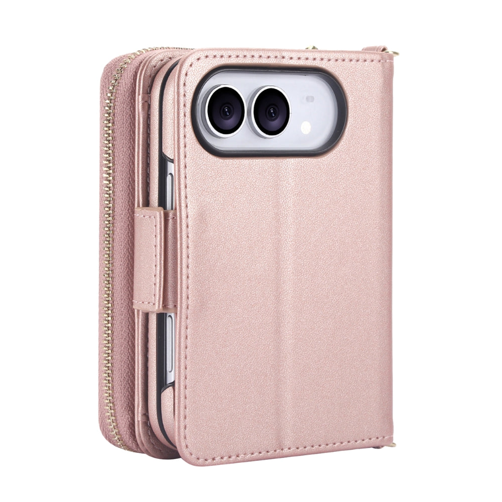 Acceptus Quilted Leather Wallet Case For iPhone 15-18 Rose Gold iPhone Duo