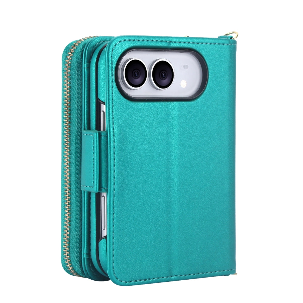 Acceptus Quilted Leather Wallet Case For iPhone 15-18 Teal iPhone Duo