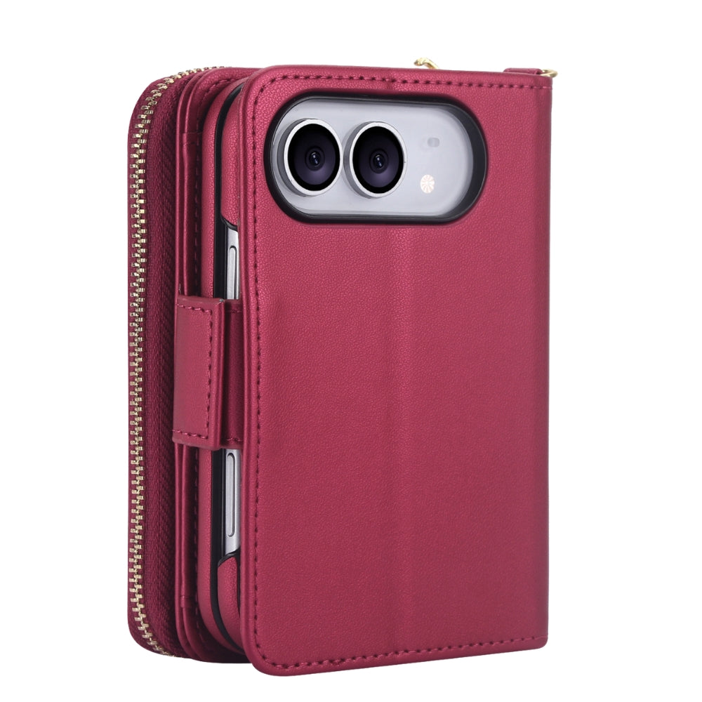 Acceptus Quilted Leather Wallet Case For iPhone 15-18 Wine Red iPhone Duo