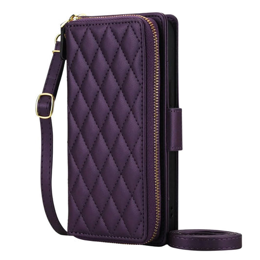 Aeger Quilted Leather Wallet Case for Galaxy S Series Dark Purple