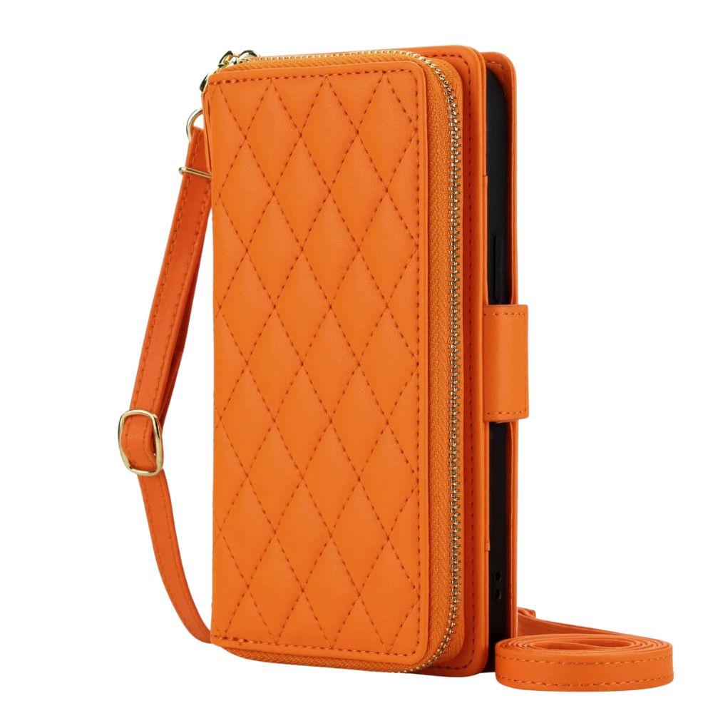 Aeger Quilted Leather Wallet Case for Galaxy S Series Orange