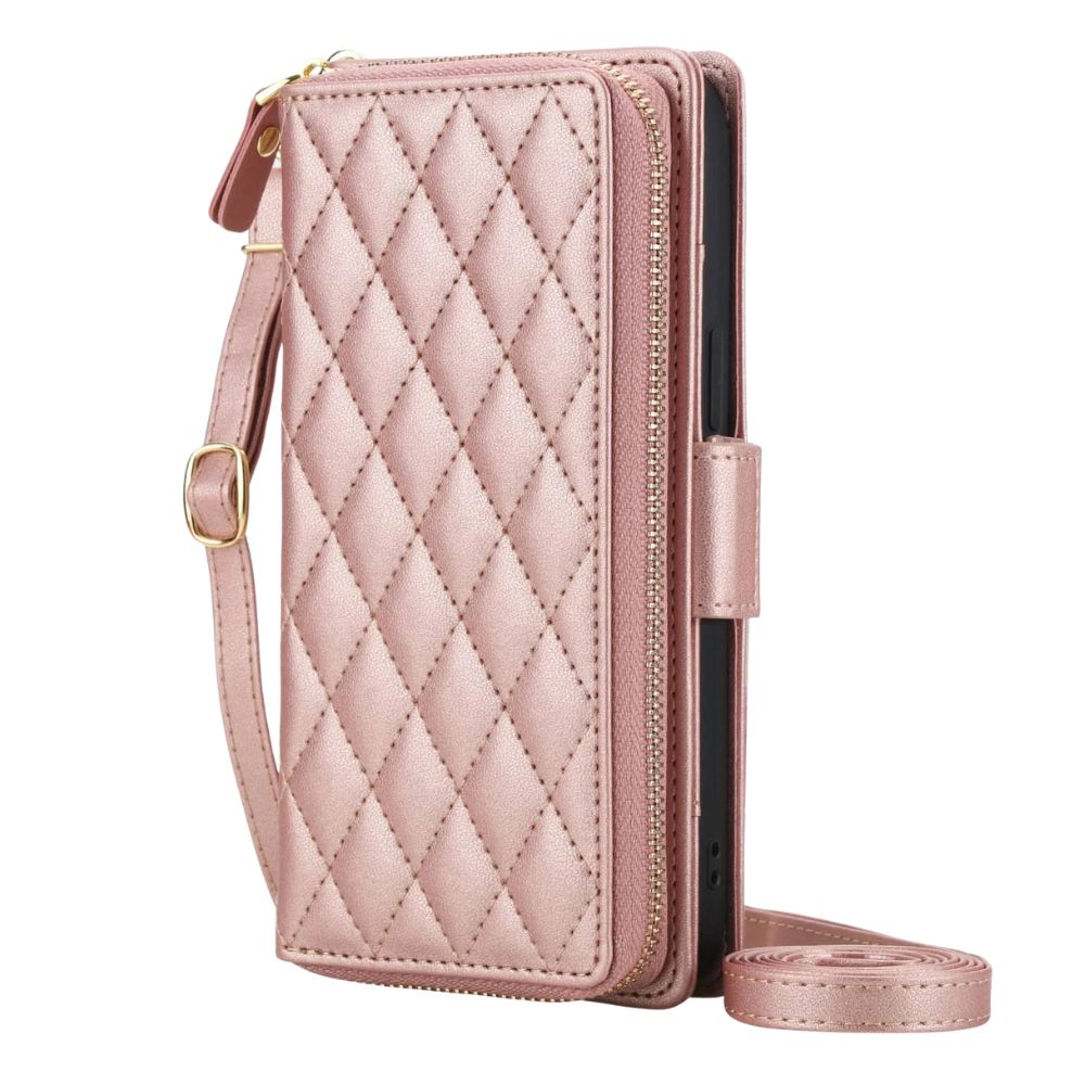 Aeger Quilted Leather Wallet Case for Galaxy S Series Rose Gold
