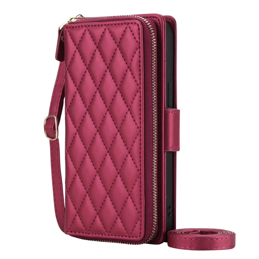 Aeger Quilted Leather Wallet Case for Galaxy S Series Wine Red