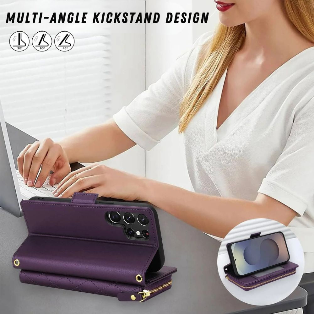 Aeger Quilted Leather Wallet Case for Galaxy S Series
