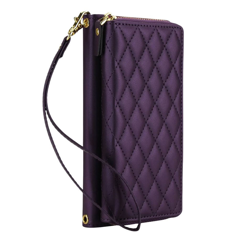 Aeneus Quilted Leather Wallet Case for Google Pixel Dark Purple