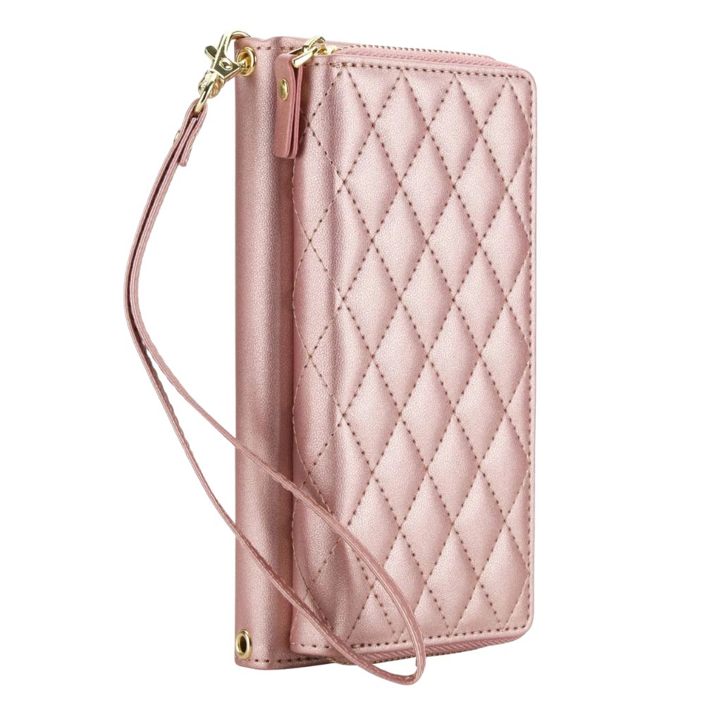 Aestus Quilted Leather Wallet Case for Galaxy A Series Rose Gold