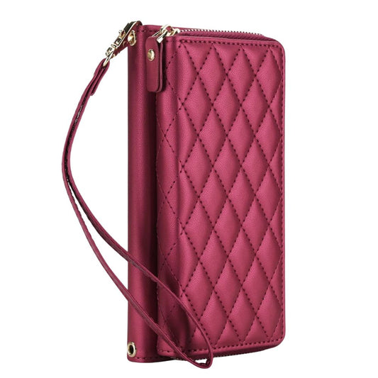 Aestus Quilted Leather Wallet Case for Galaxy A Series Wine Red