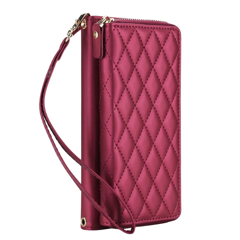 Aestus Quilted Leather Wallet Case for Galaxy A Series Wine Red